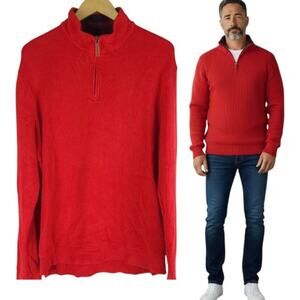 Lands End Pull Over Sweater Plaid Collar Red Long Sleeve Size L